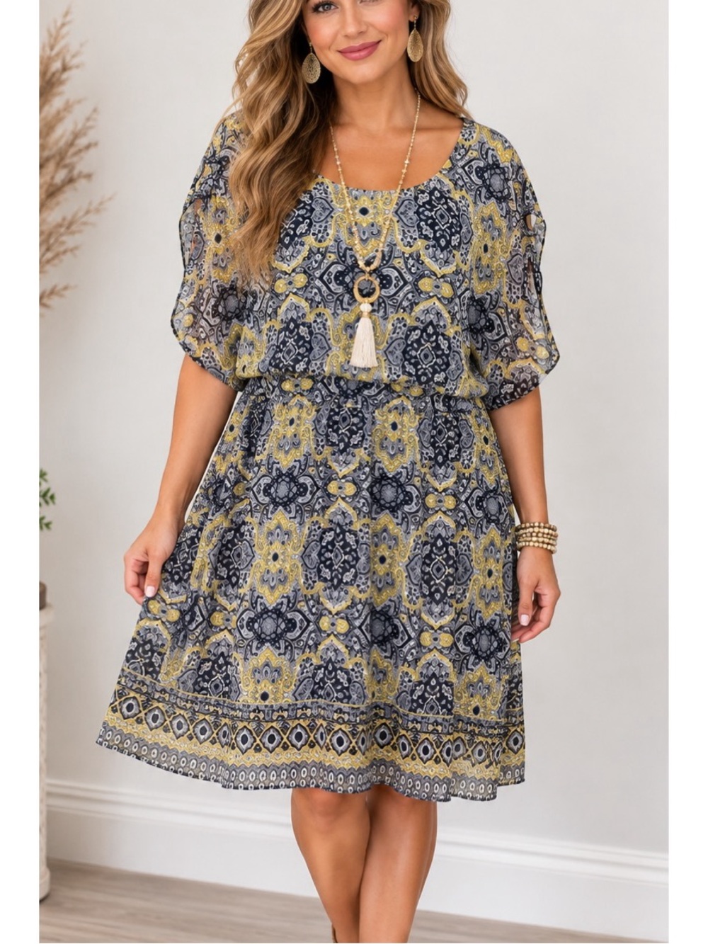 Tacera knee-length floral/paisley print dress- size 1X